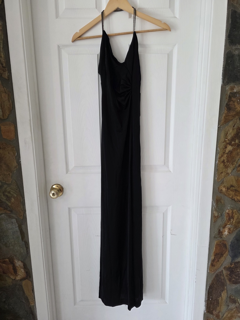 VTG Lingerie Climax David Howard Black Dress 5/6 Rhinestone Cross Back 70s NOS